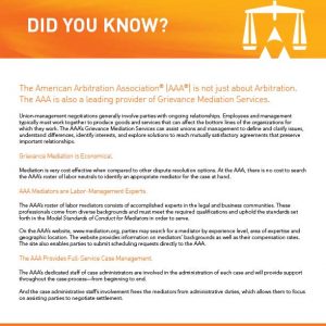 Did You Know Grievance Mediation Services | American Arbitration Association