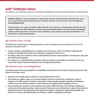 Arbitration Select | American Arbitration Association