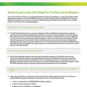 HomeConstruction_FactSheet_Parties_Arbitrators | American Arbitration Association