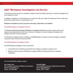 Workplace Investigation Service | American Arbitration Association